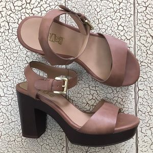 Brash Chunky Nude Ankle-Strapped Heels